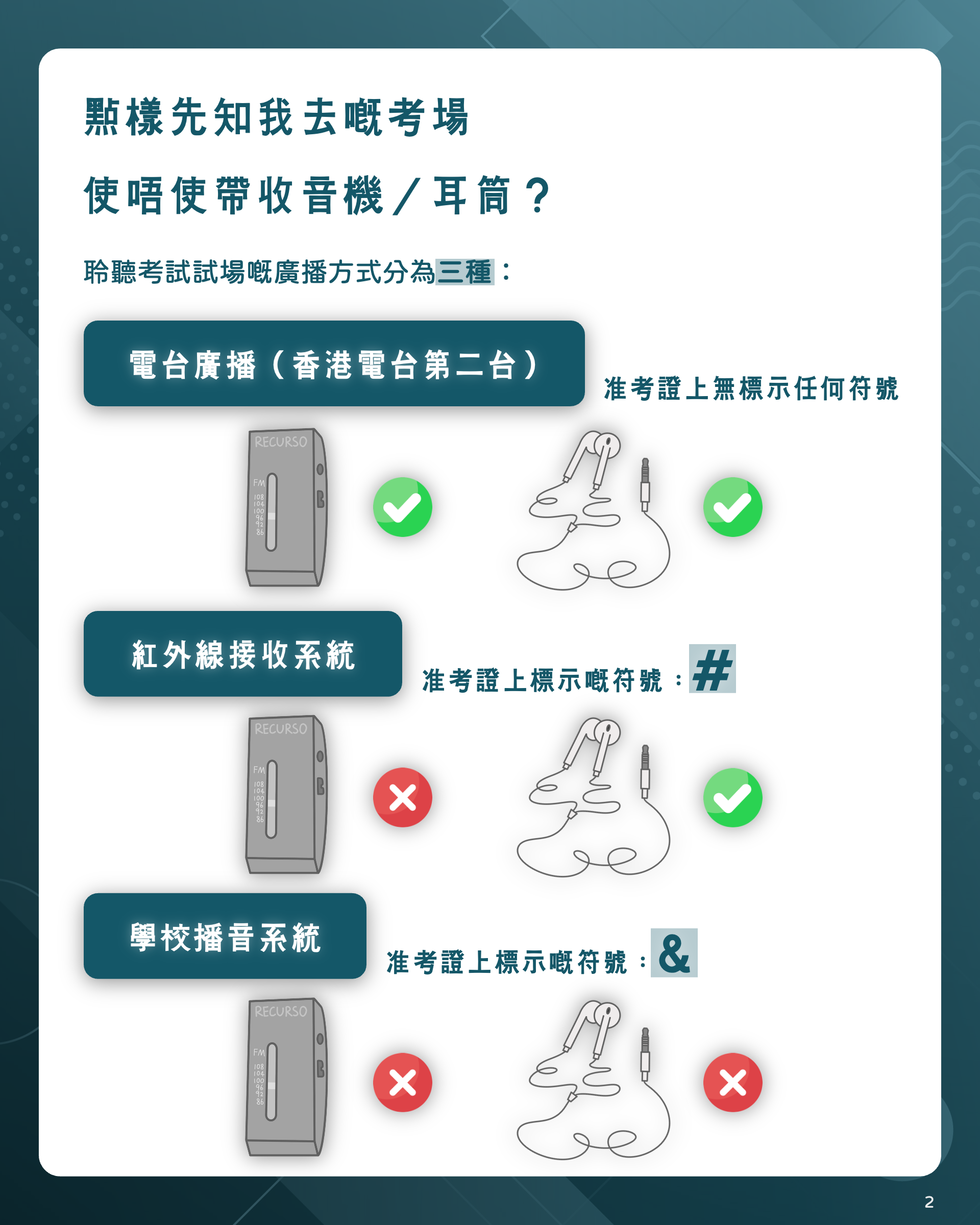 1. 點樣先知我去嘅考場使唔使帶收音機同埋耳機 - 2024 DSE|一文睇晒應考英文聆聽有咩要知 點樣先知我去嘅考場使唔使帶收音機同埋耳筒?